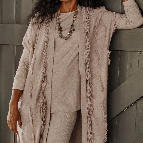 NWT PURE JILL JACQUARD FRINGE GILET COLOR: LT MOCHA HTHR SIZE: 2X - Picture 1 of 14